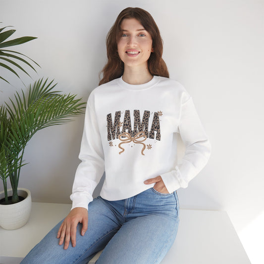 Mama Leopard Print Ribbon Sweatshirt | Mom Typography Crewneck