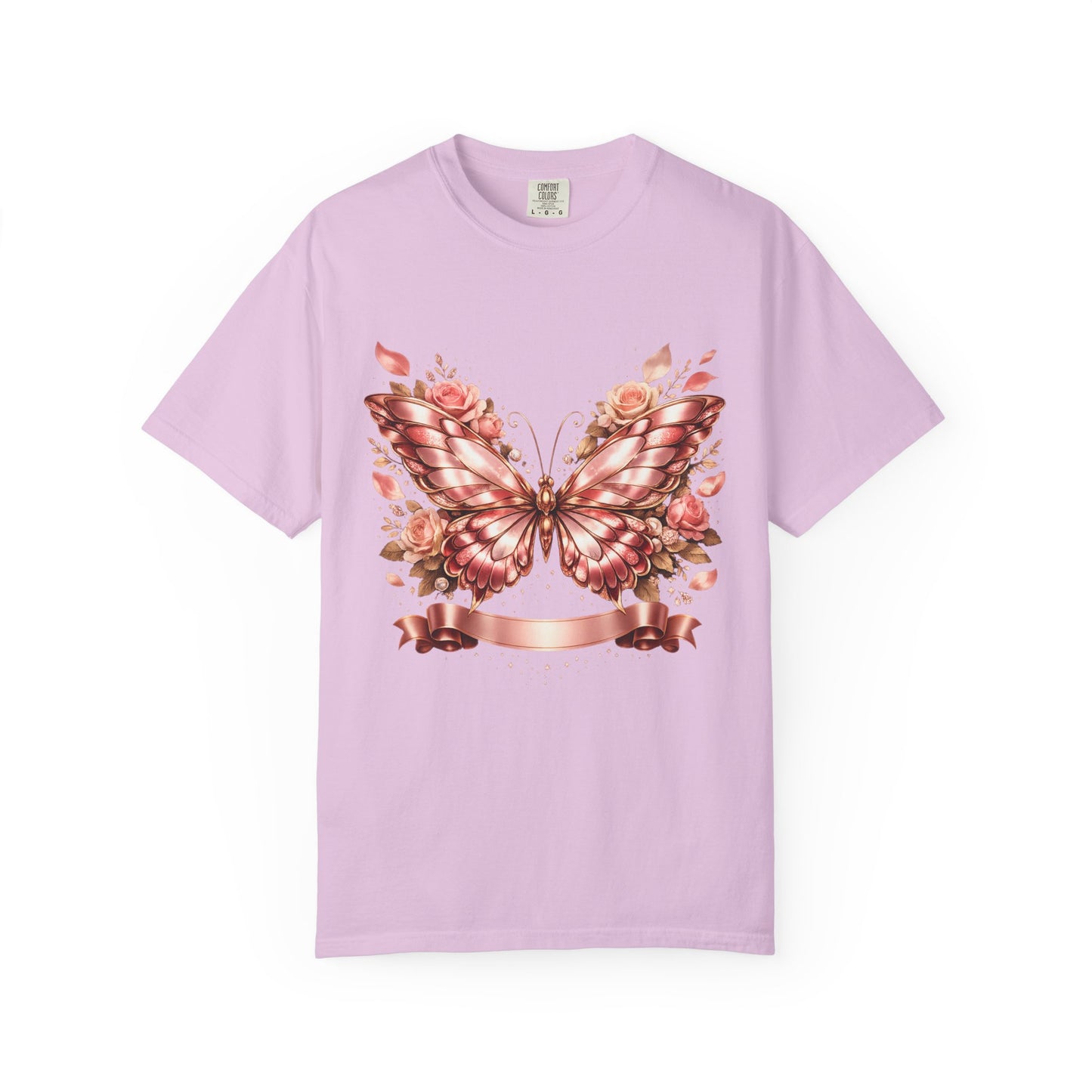 Rose Gold Butterfly T-Shirt — Floral Ribbon Graphic Tee