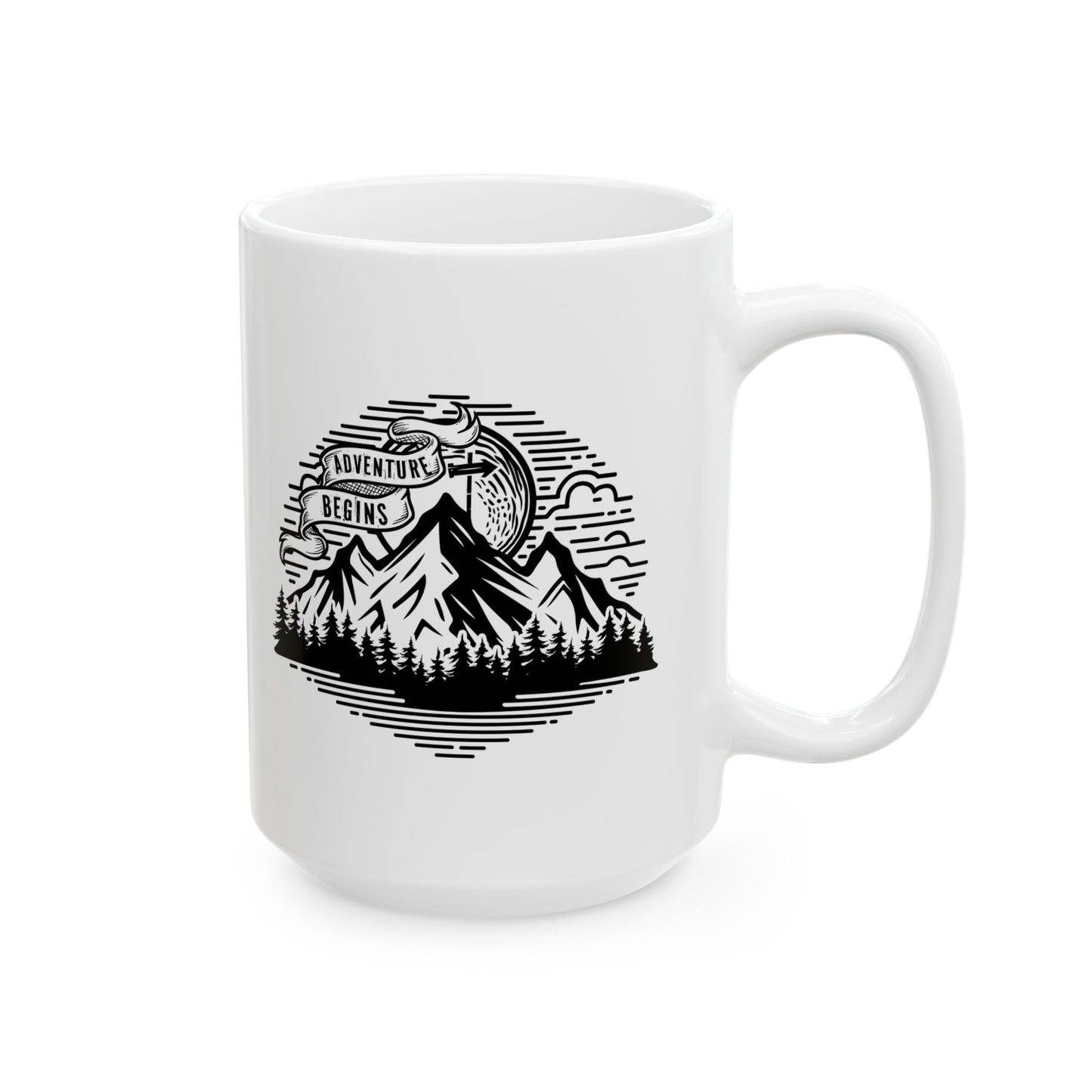 Mountain Landscape Mug | Retro Sunrise Forest Silhouette
