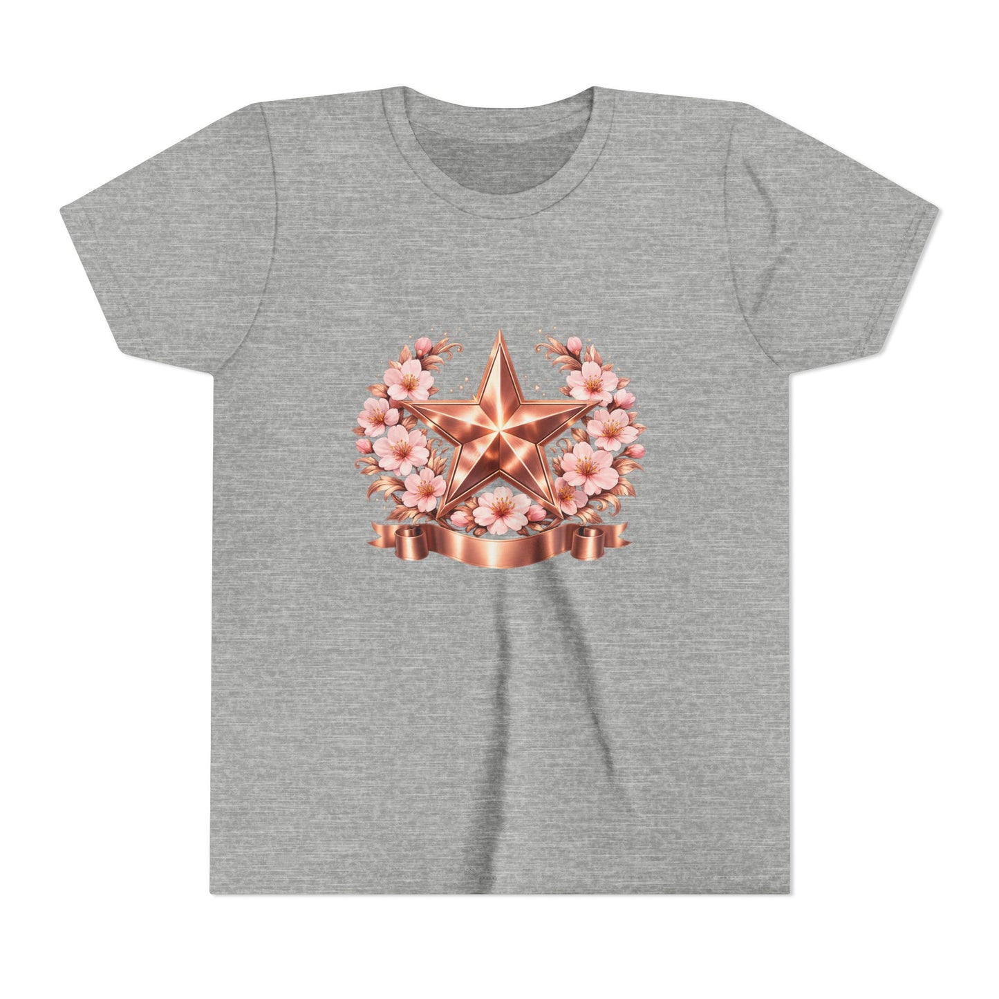 Youth Tee — Rose Gold Star with Cherry Blossom Wreath