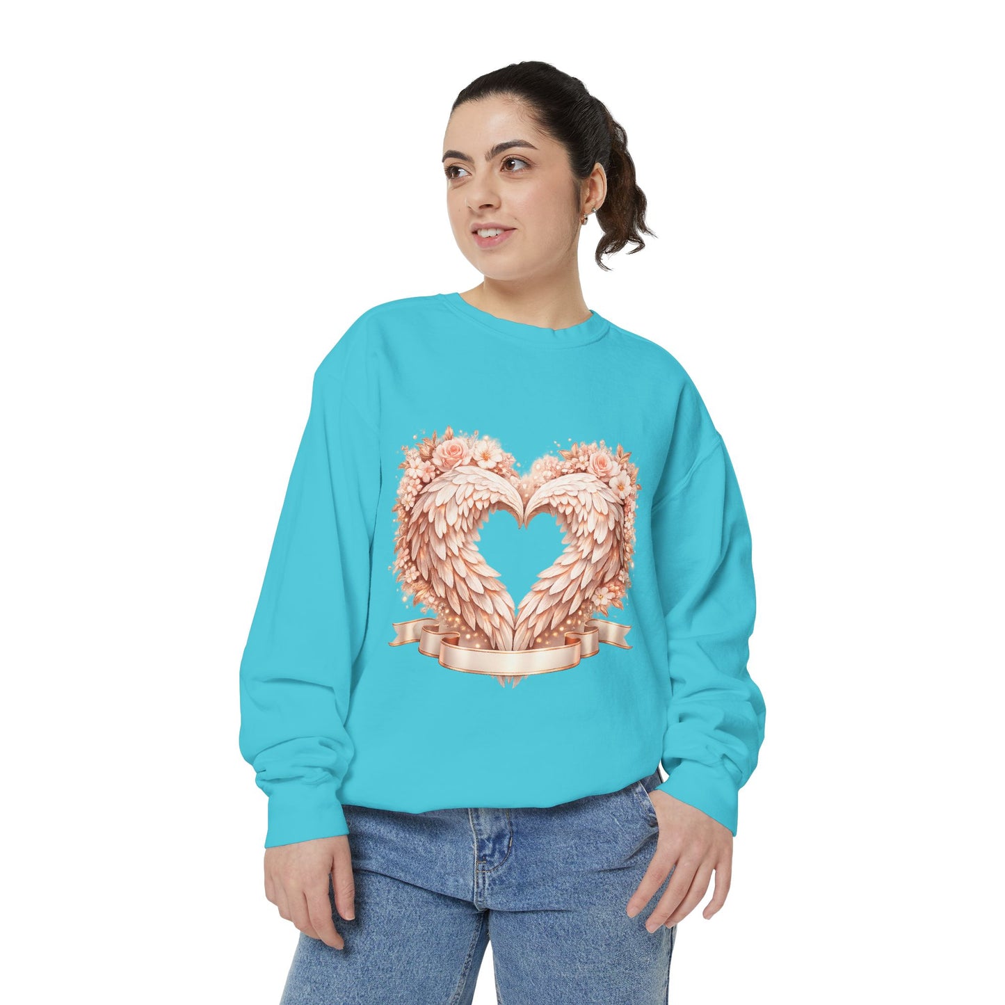 Heart Wings Sweatshirt — Rose Gold Floral Winged Heart Crewneck