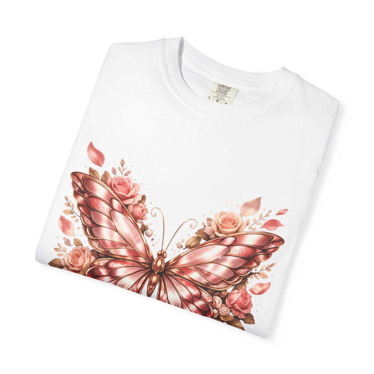 Rose Gold Butterfly T-Shirt — Floral Ribbon Graphic Tee