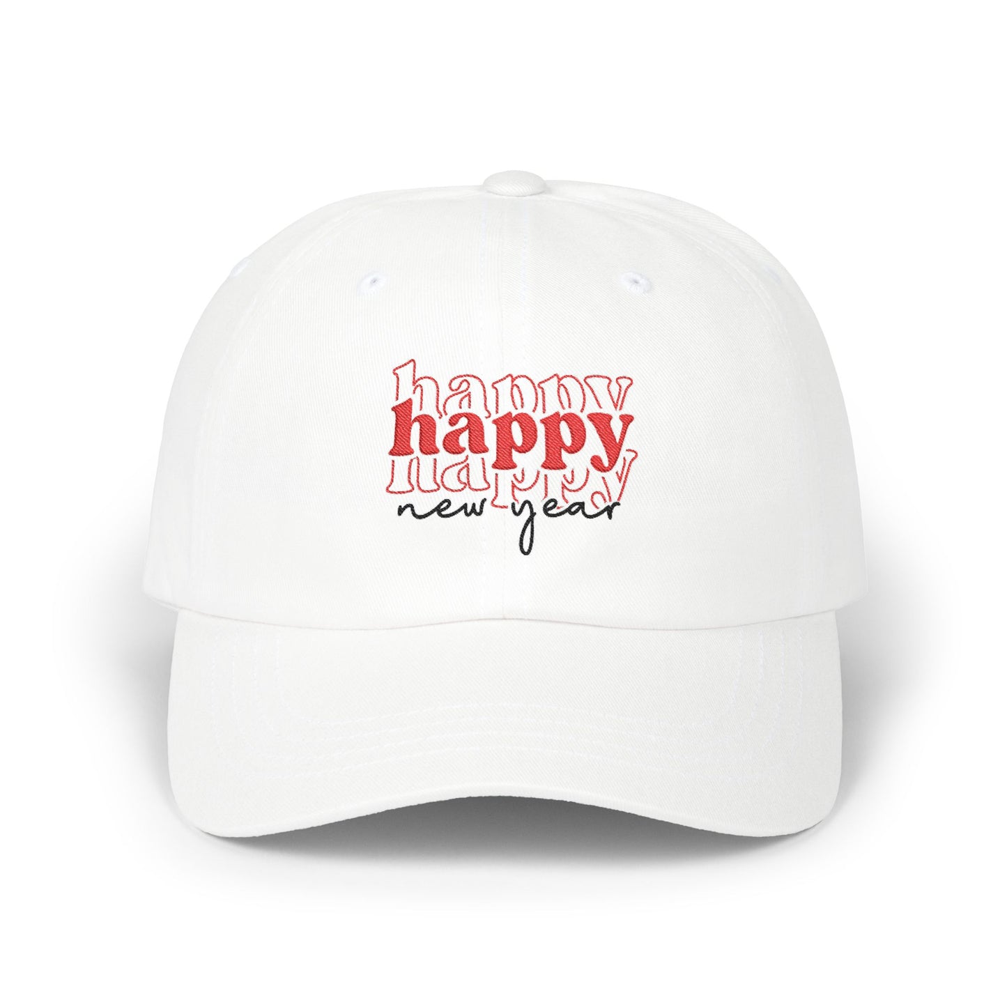 Happy New Year embroidered Dad Cap | white baseball cap, holiday hat