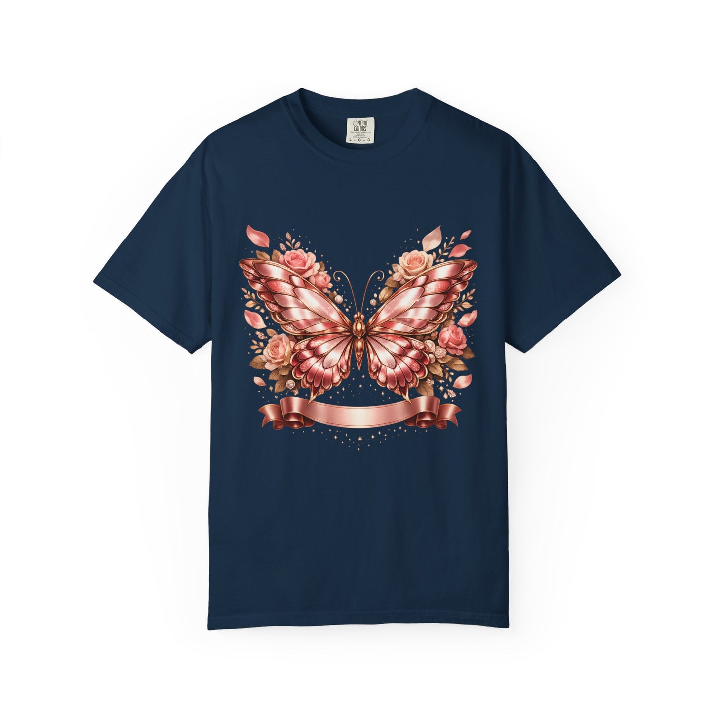 Rose Gold Butterfly T-Shirt — Floral Ribbon Graphic Tee