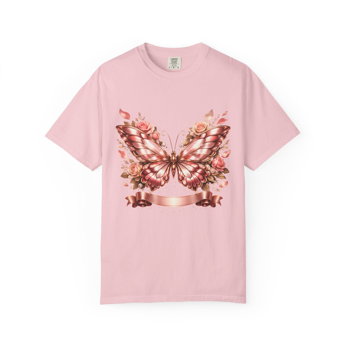 Rose Gold Butterfly T-Shirt — Floral Ribbon Graphic Tee