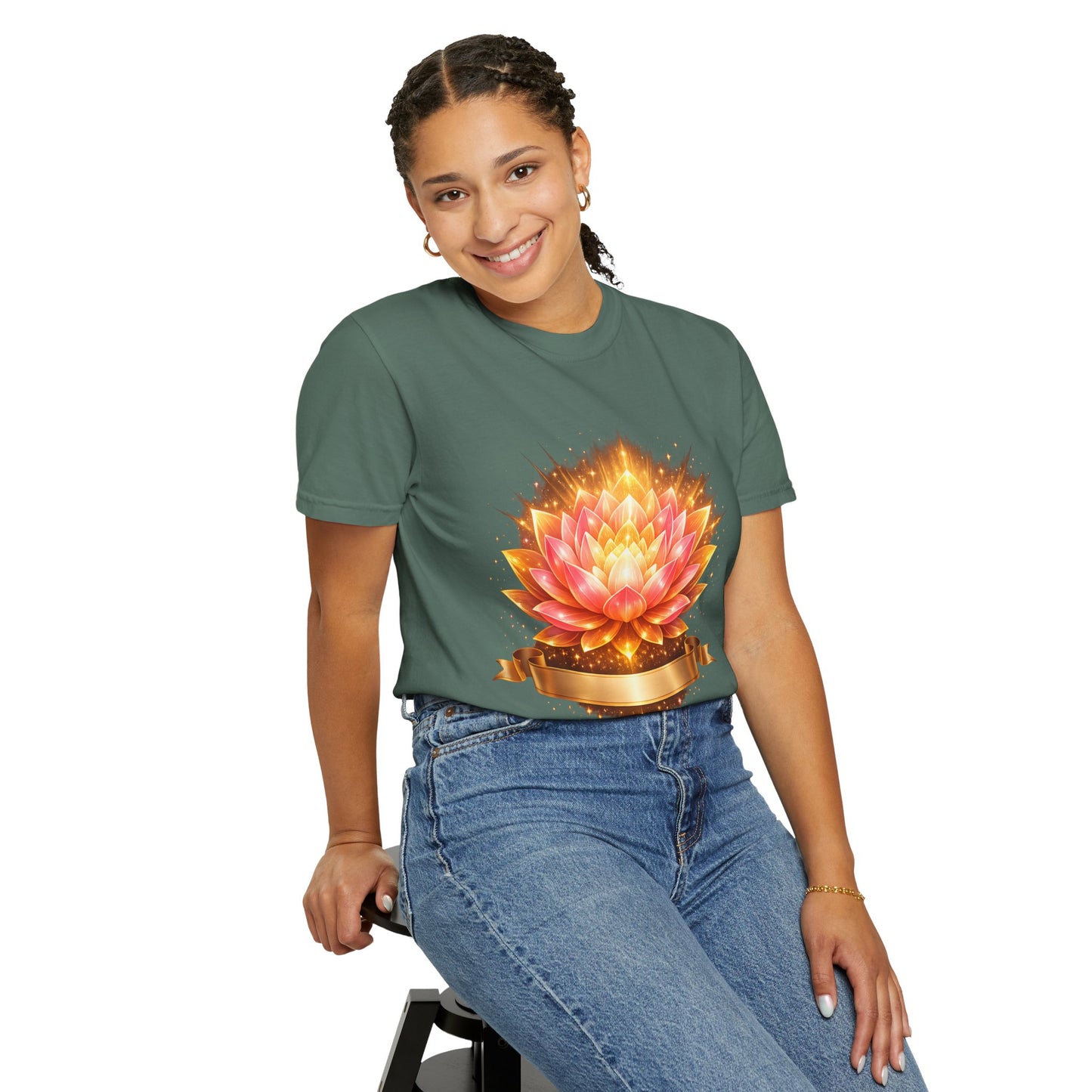 Lotus Bloom Graphic T-Shirt — Golden Floral Mandala Tee