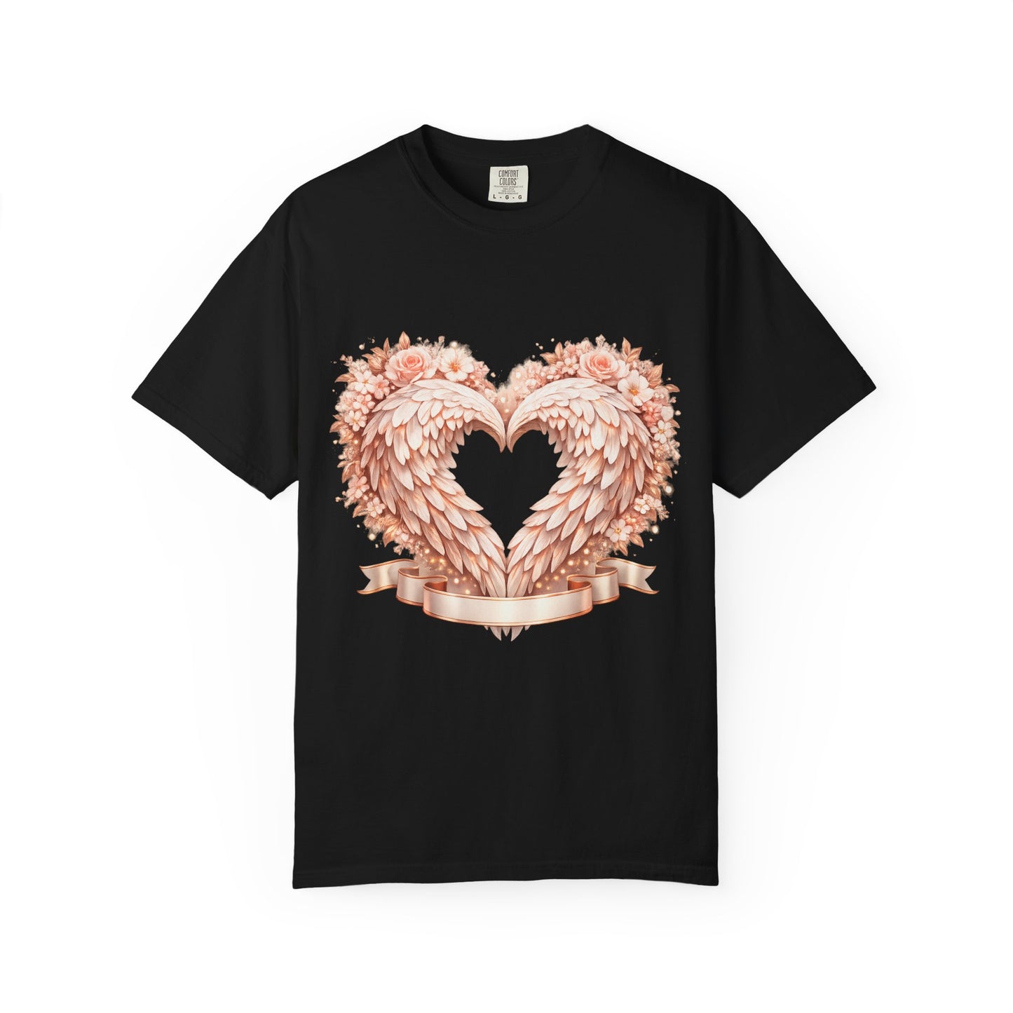 Angel Wing Heart T-Shirt — Floral Ribbon Love Graphic Tee