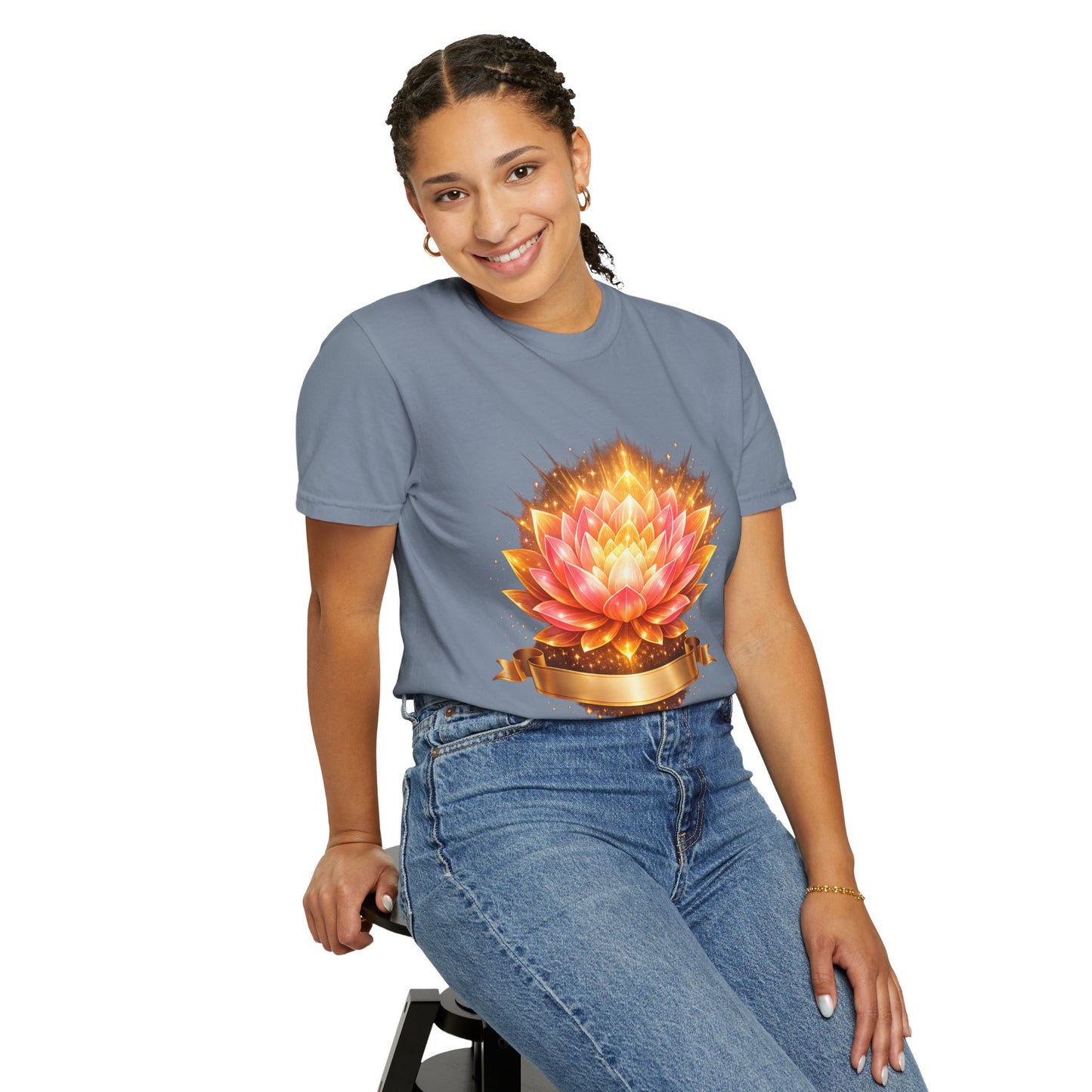 Lotus Bloom Graphic T-Shirt — Golden Floral Mandala Tee
