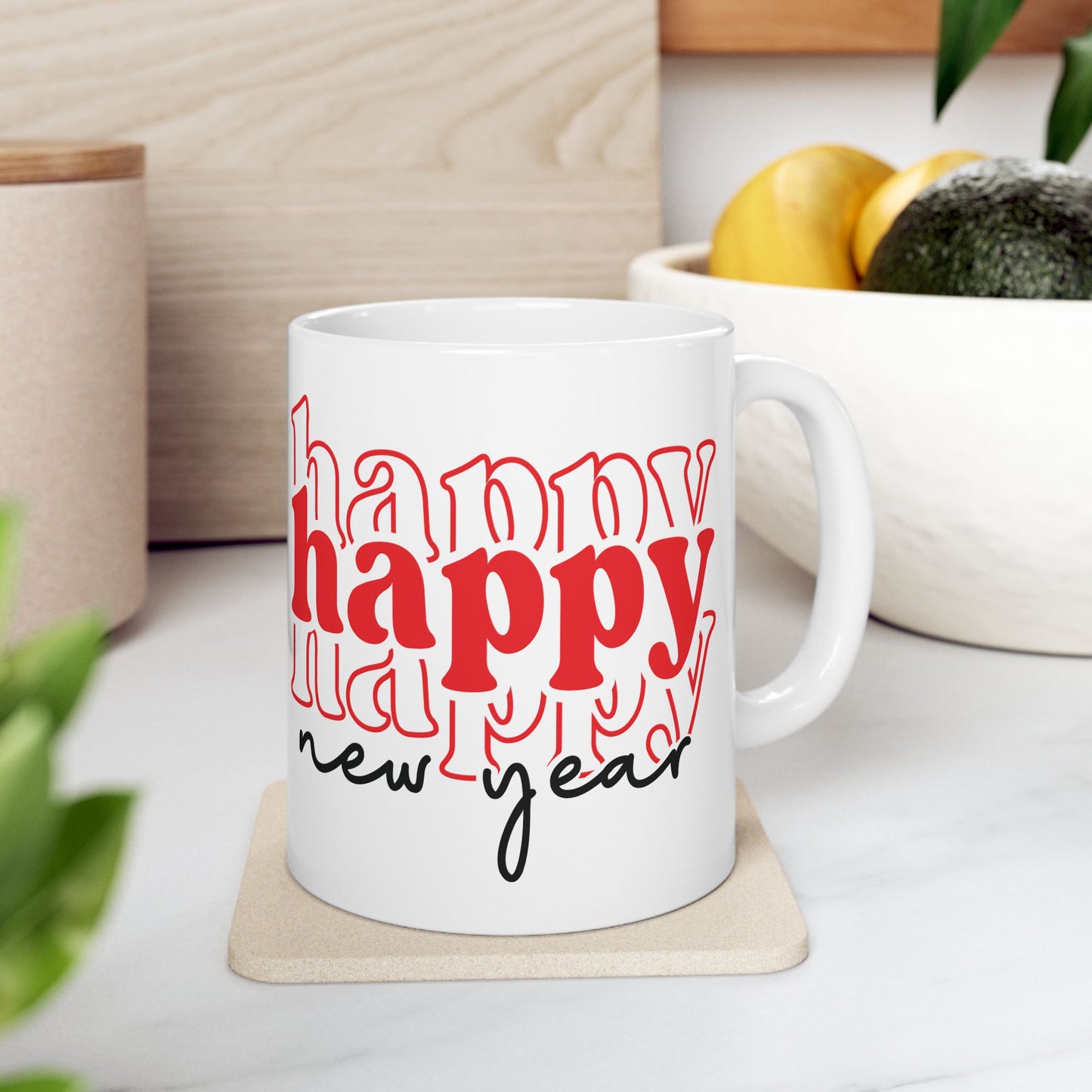 Happy New Year typography mug | Ceramic Coffee Cup 11oz 15oz