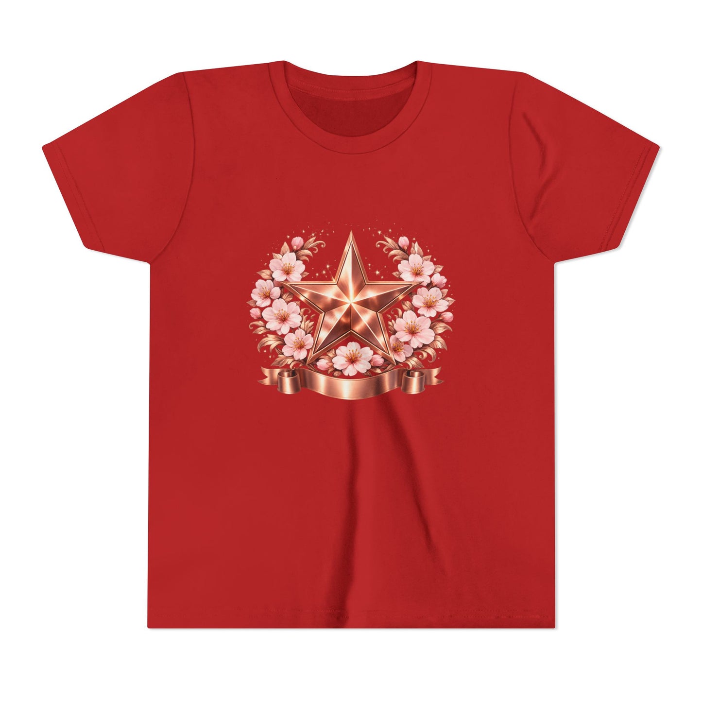 Youth Tee — Rose Gold Star with Cherry Blossom Wreath