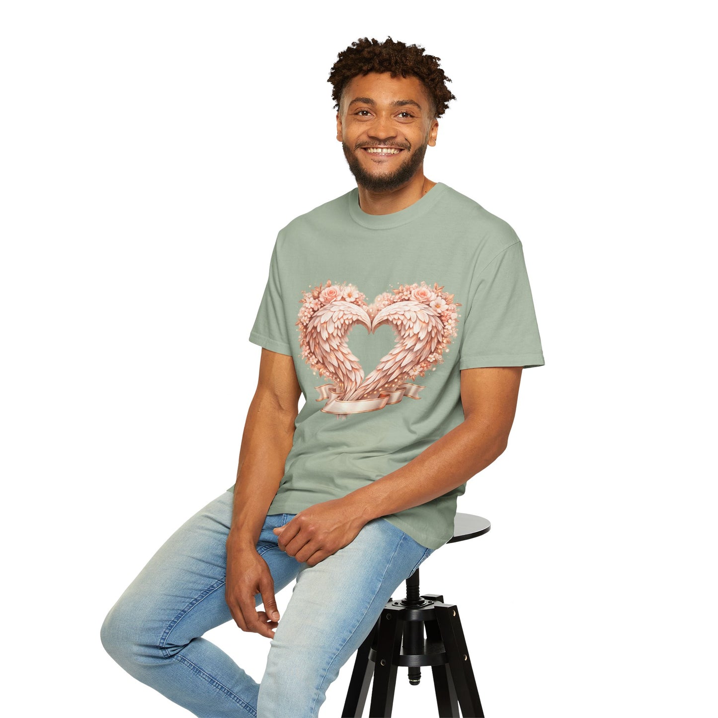 Angel Wing Heart T-Shirt — Floral Ribbon Love Graphic Tee
