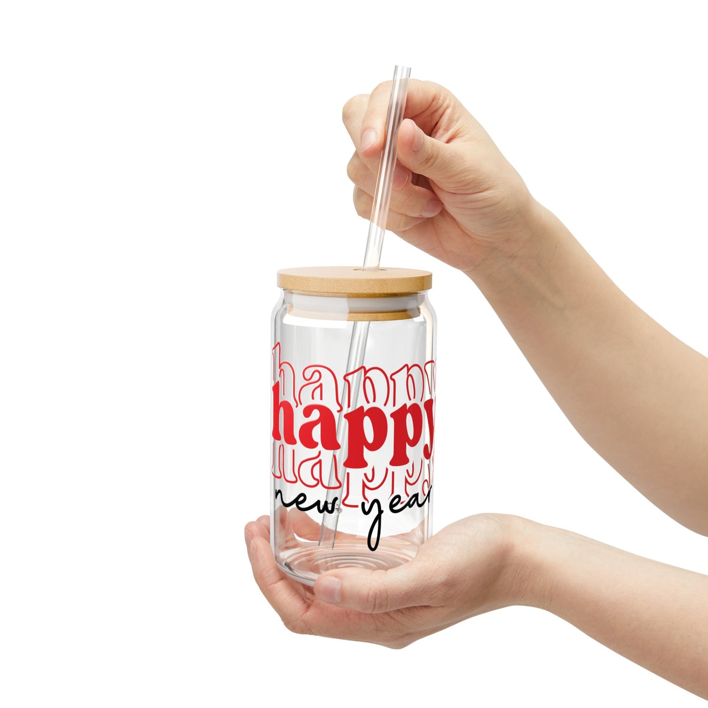 Happy New Year Sipper Glass | 16oz clear tumbler with straw