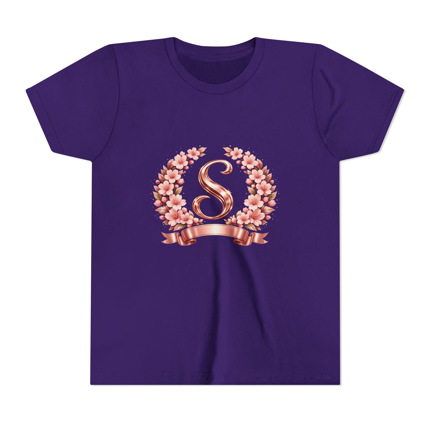 Youth Tee — Rose Gold Floral Monogram 'S' Shirt