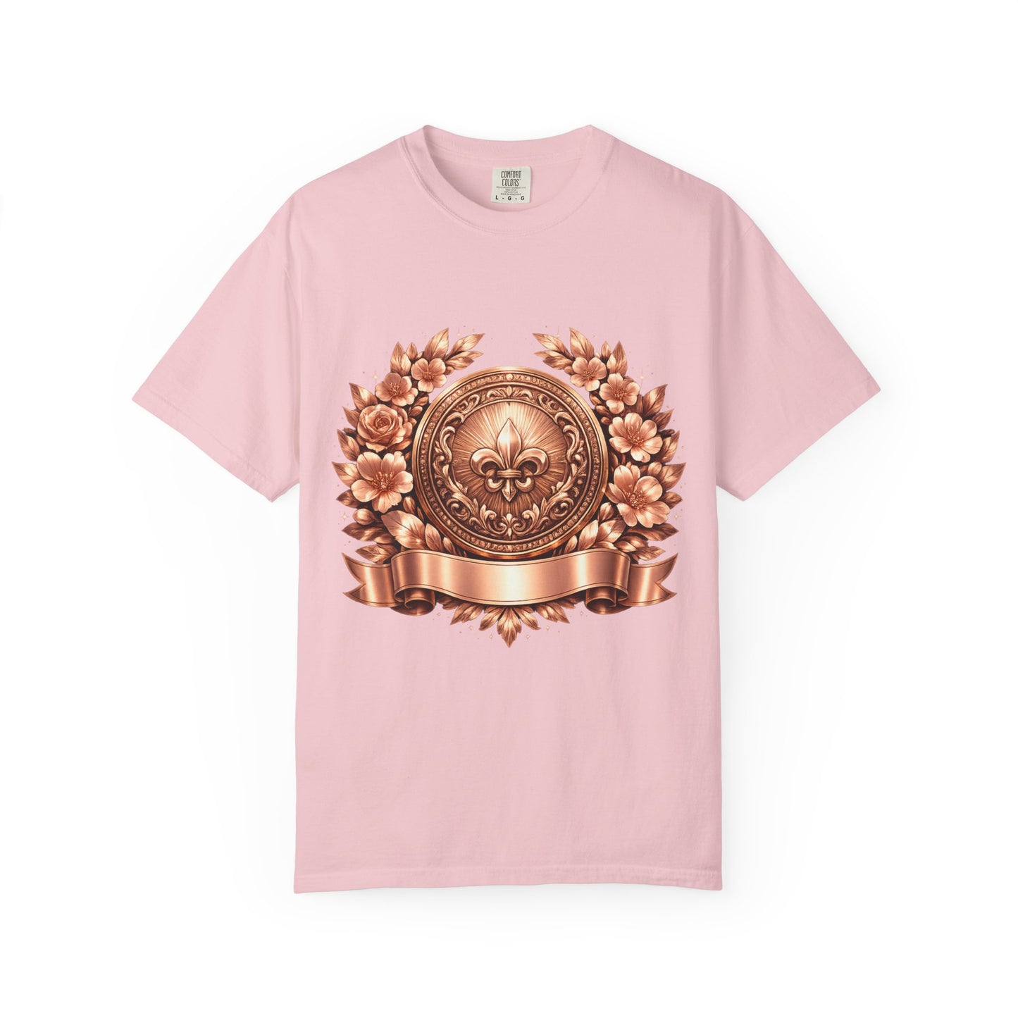 Vintage Fleur-de-Lis Crest T-Shirt — Bronze Laurel Emblem Tee