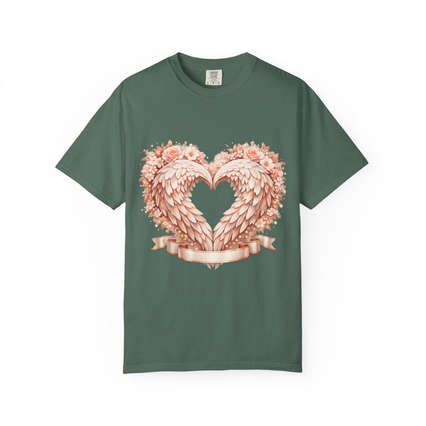 Angel Wing Heart T-Shirt — Floral Ribbon Love Graphic Tee