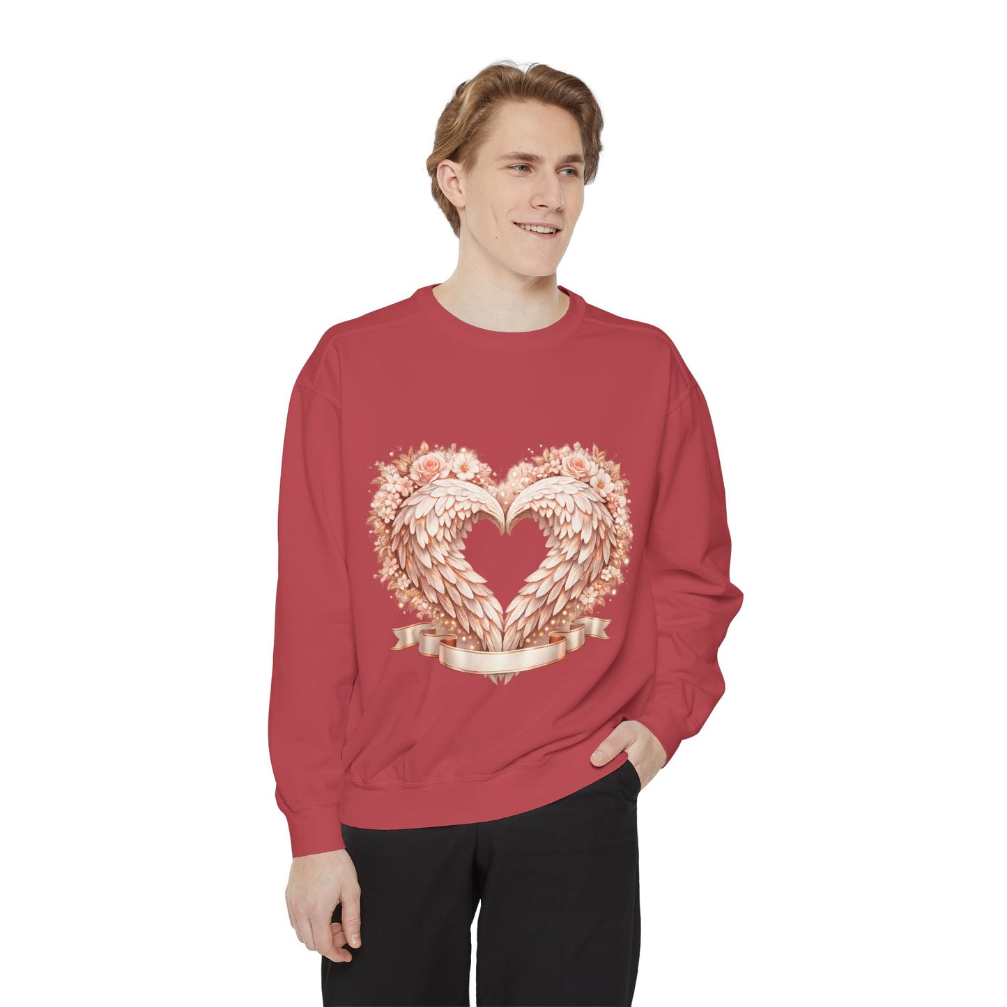 Heart Wings Sweatshirt — Rose Gold Floral Winged Heart Crewneck