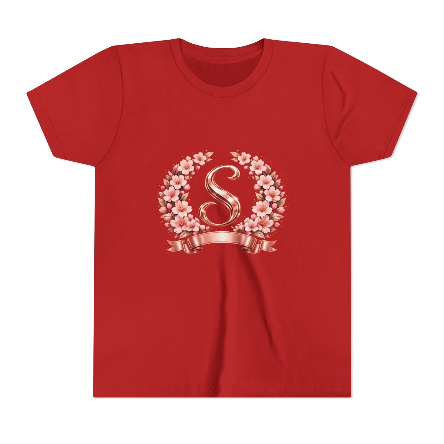 Youth Tee — Rose Gold Floral Monogram 'S' Shirt