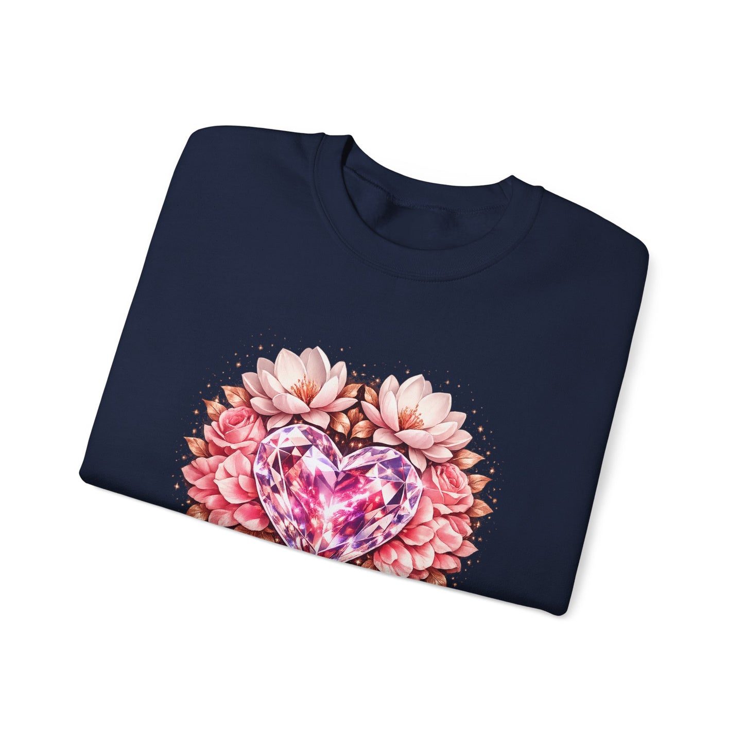 Crewneck Sweatshirt — Pink Gem Heart Floral Design