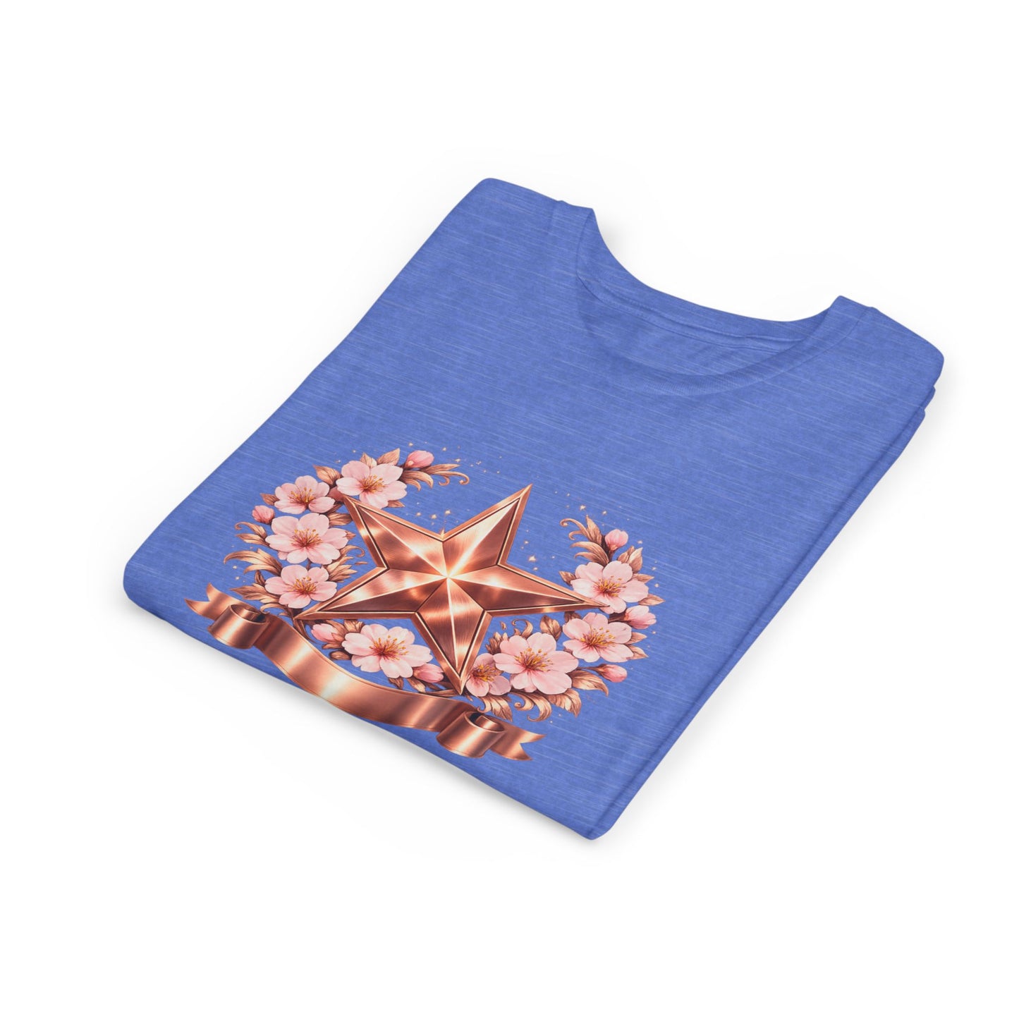 Youth Tee — Rose Gold Star with Cherry Blossom Wreath