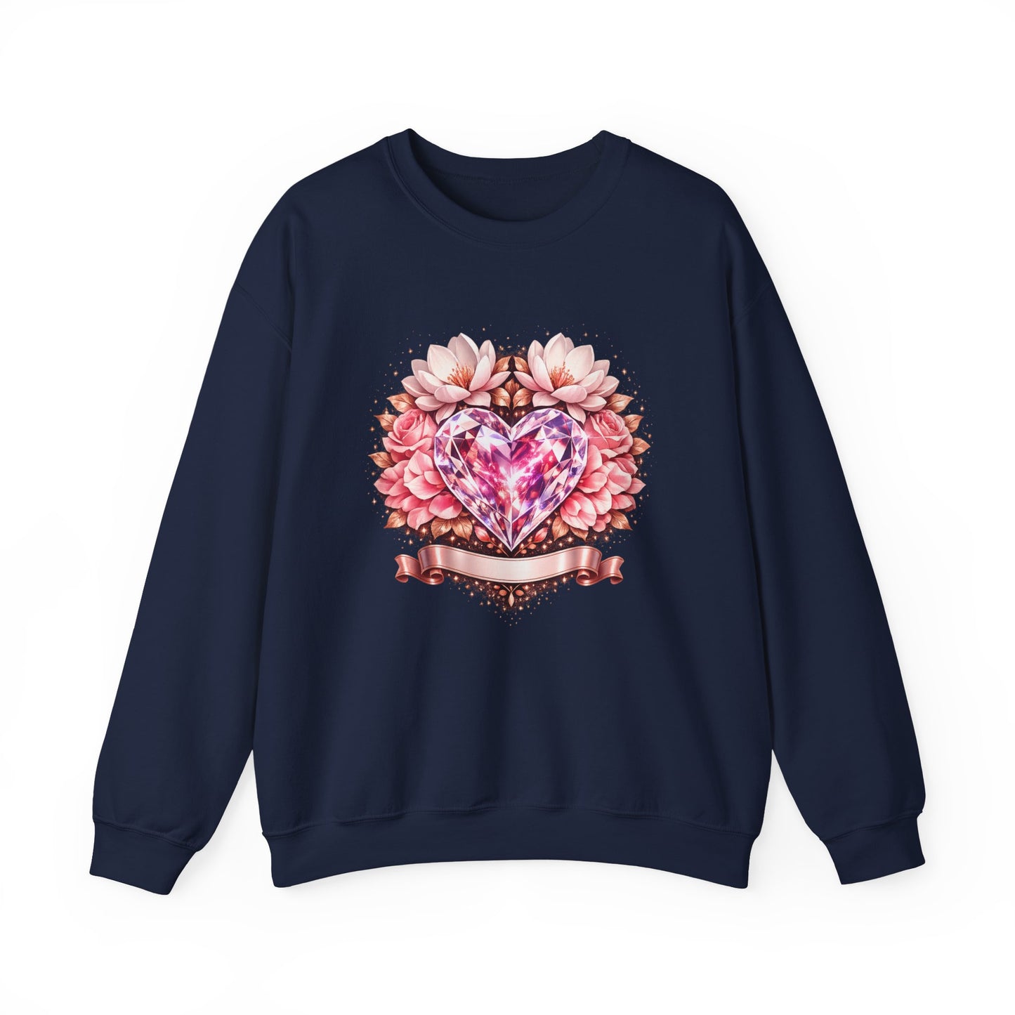 Crewneck Sweatshirt — Pink Gem Heart Floral Design