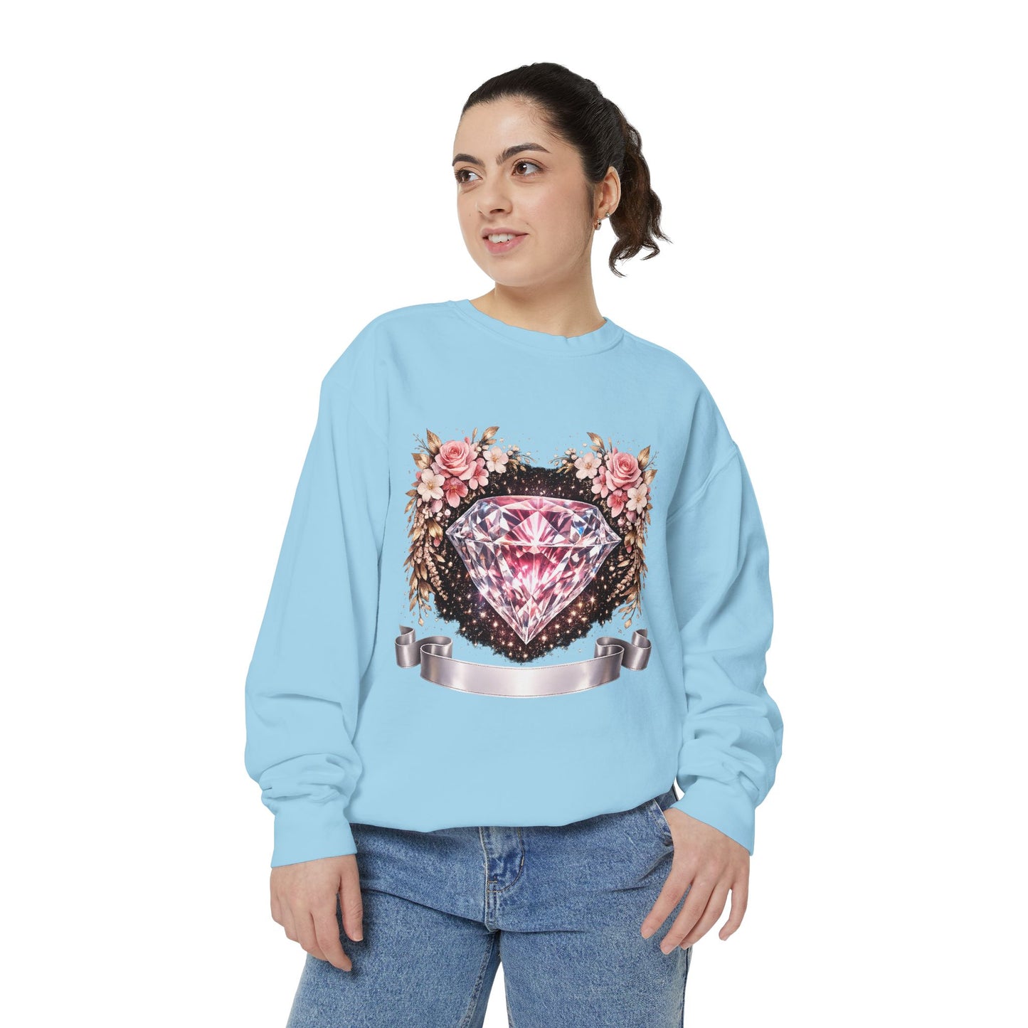 Diamond Floral Sweatshirt — Pink Gem Graphic Crewneck