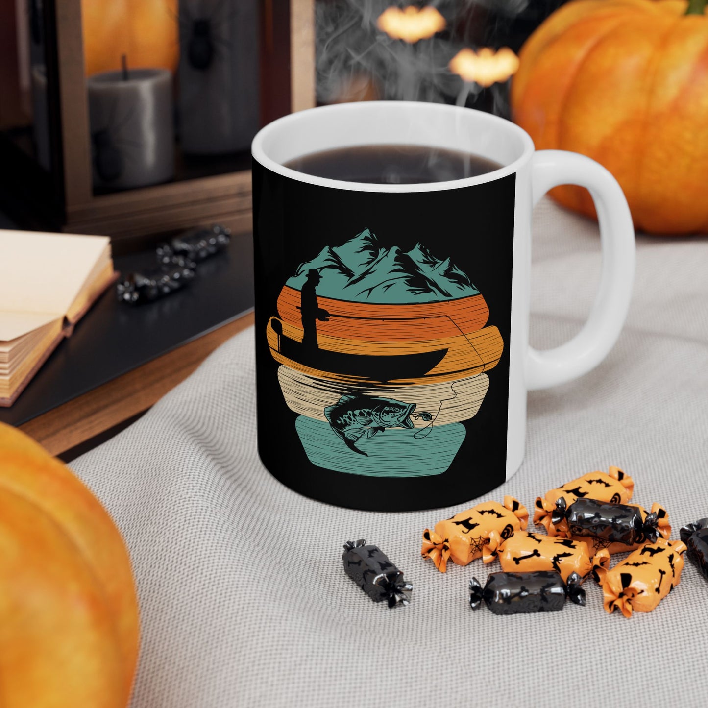 Retro Stacked Pumpkins Mug | Halloween Fall Ceramic Coffee Cup