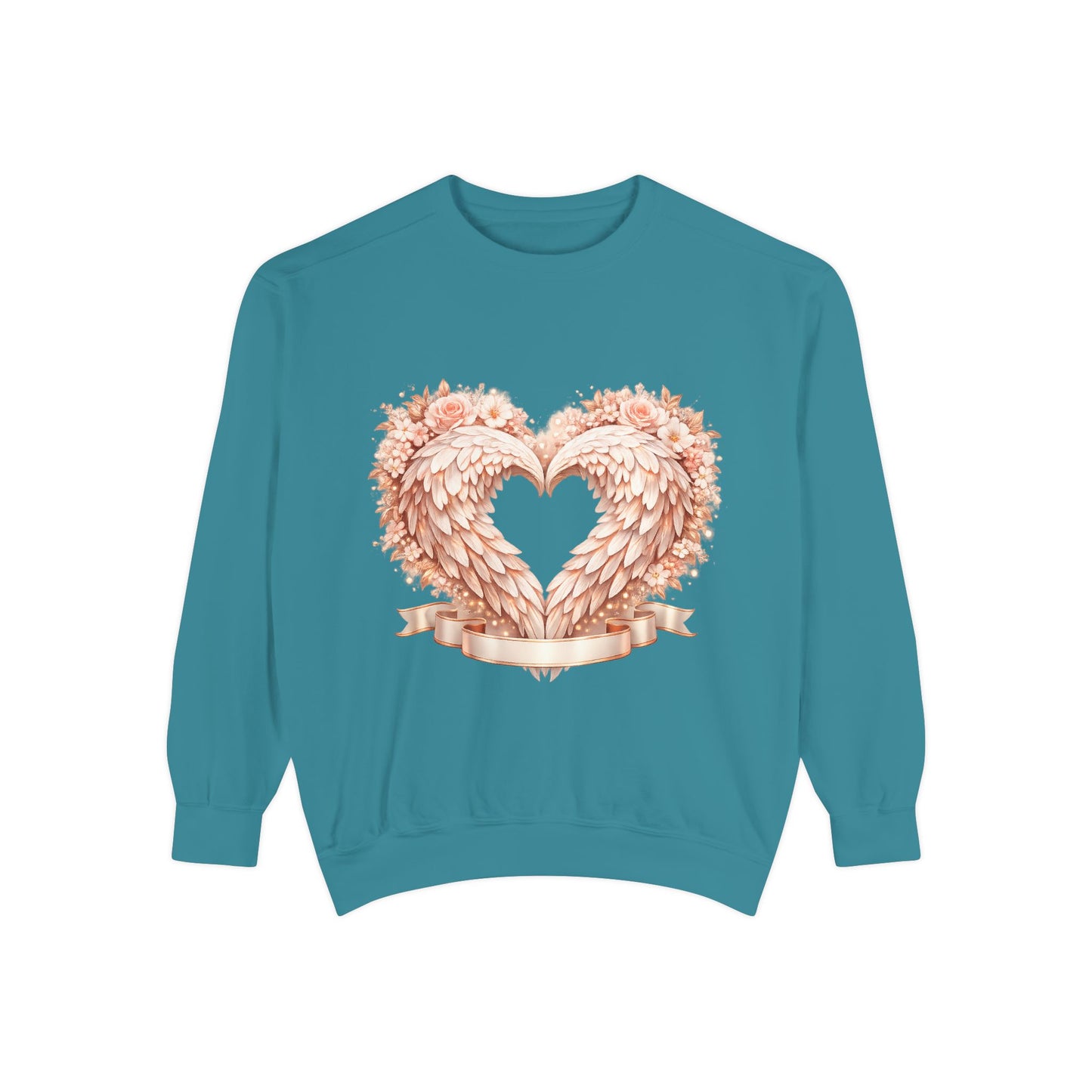 Heart Wings Sweatshirt — Rose Gold Floral Winged Heart Crewneck