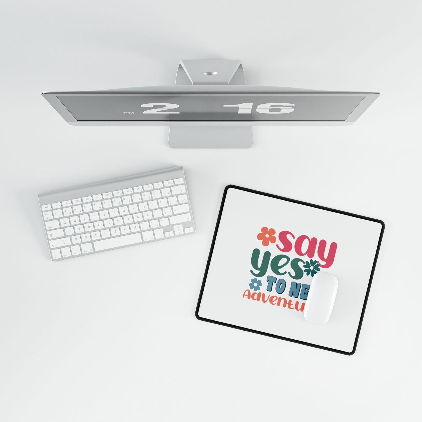 Say Yes to New Adventure Desk Mat | Retro Floral Typography