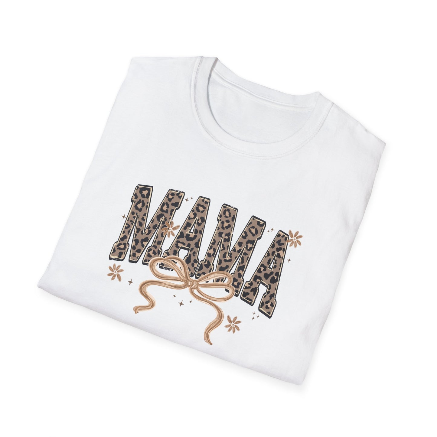 Mama Leopard Print T-Shirt — Cute Mama Graphic Tee with Bow Accent