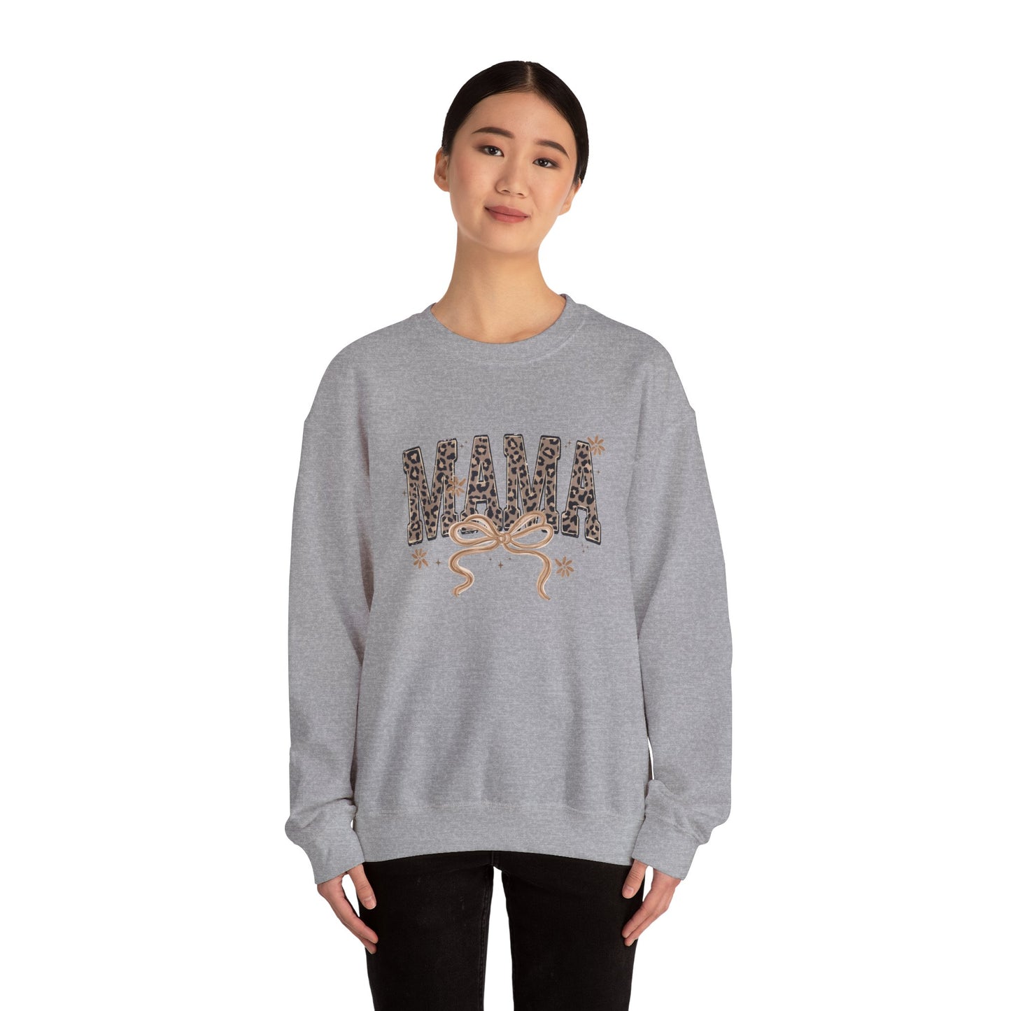 Mama Leopard Print Ribbon Sweatshirt | Mom Typography Crewneck