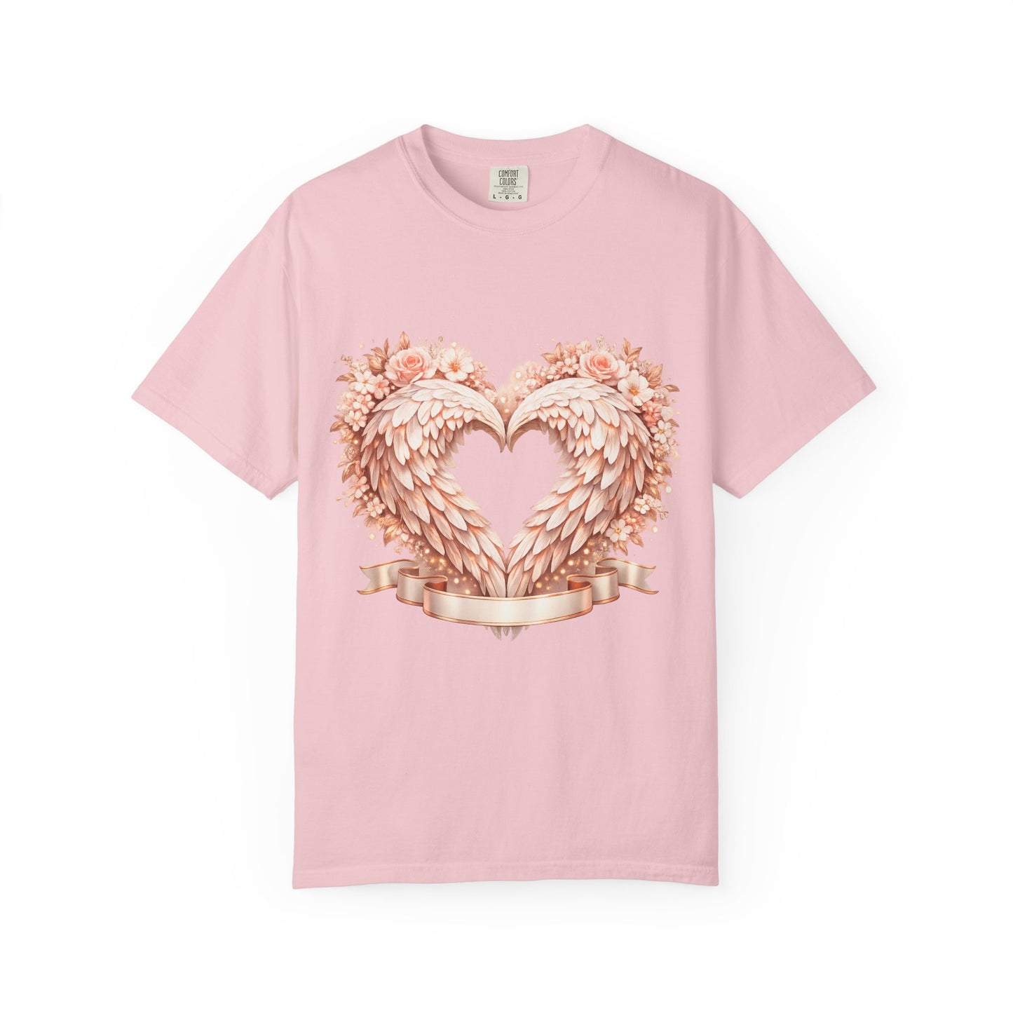 Angel Wing Heart T-Shirt — Floral Ribbon Love Graphic Tee