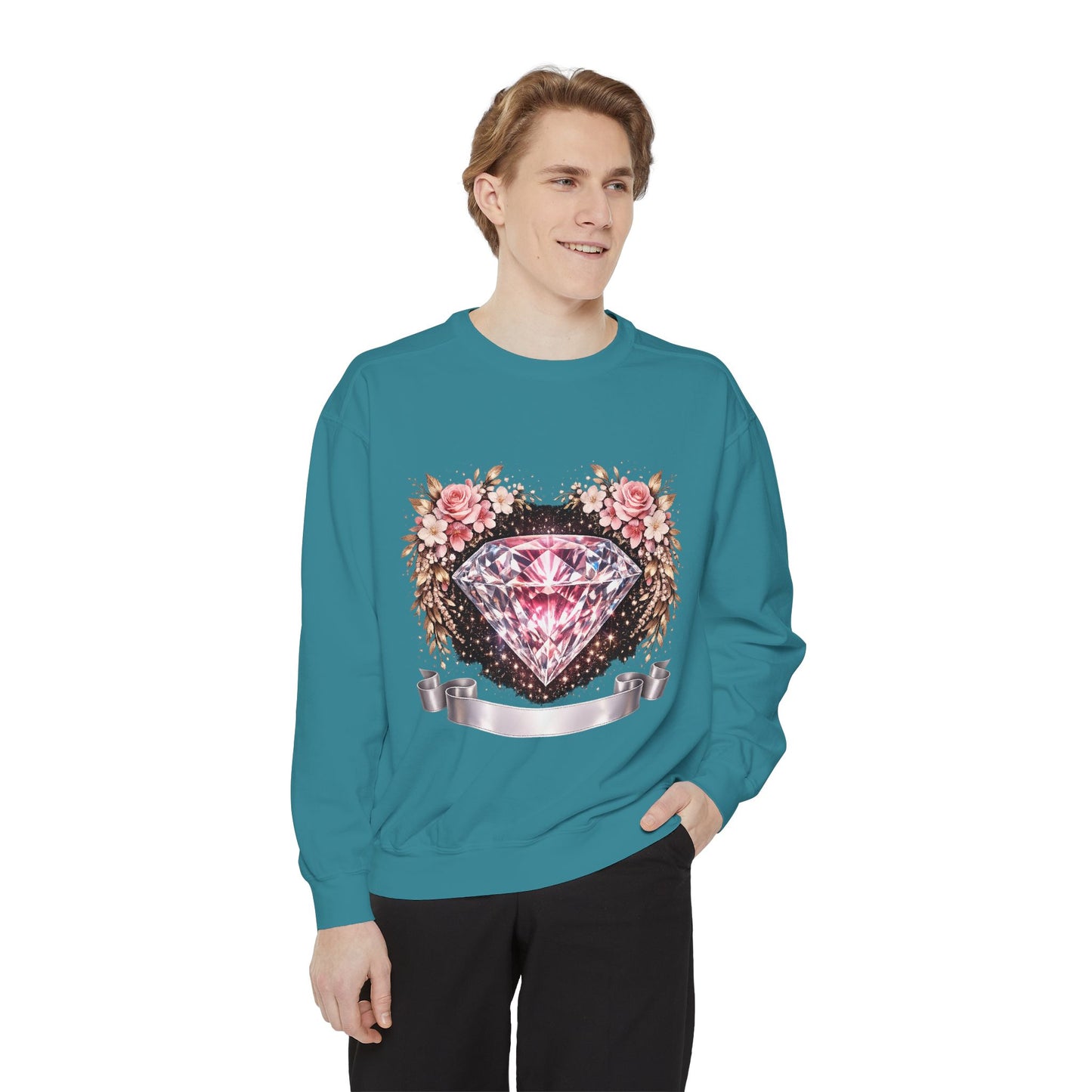 Diamond Floral Sweatshirt — Pink Gem Graphic Crewneck