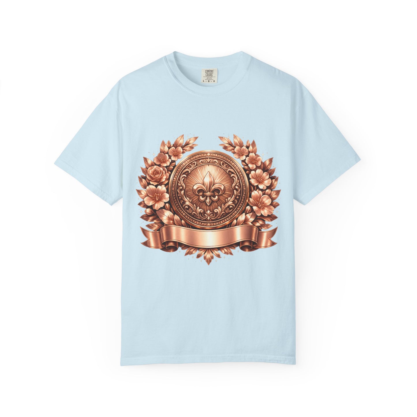Vintage Fleur-de-Lis Crest T-Shirt — Bronze Laurel Emblem Tee