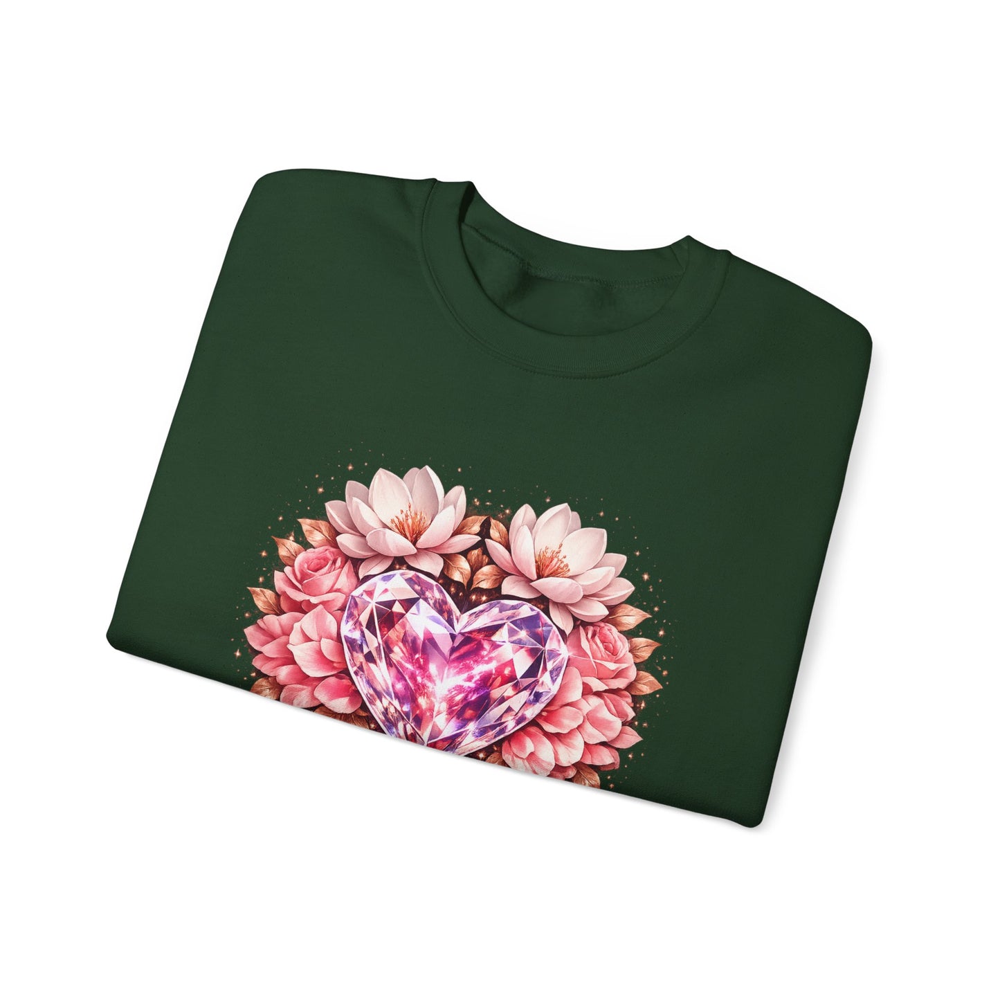 Crewneck Sweatshirt — Pink Gem Heart Floral Design