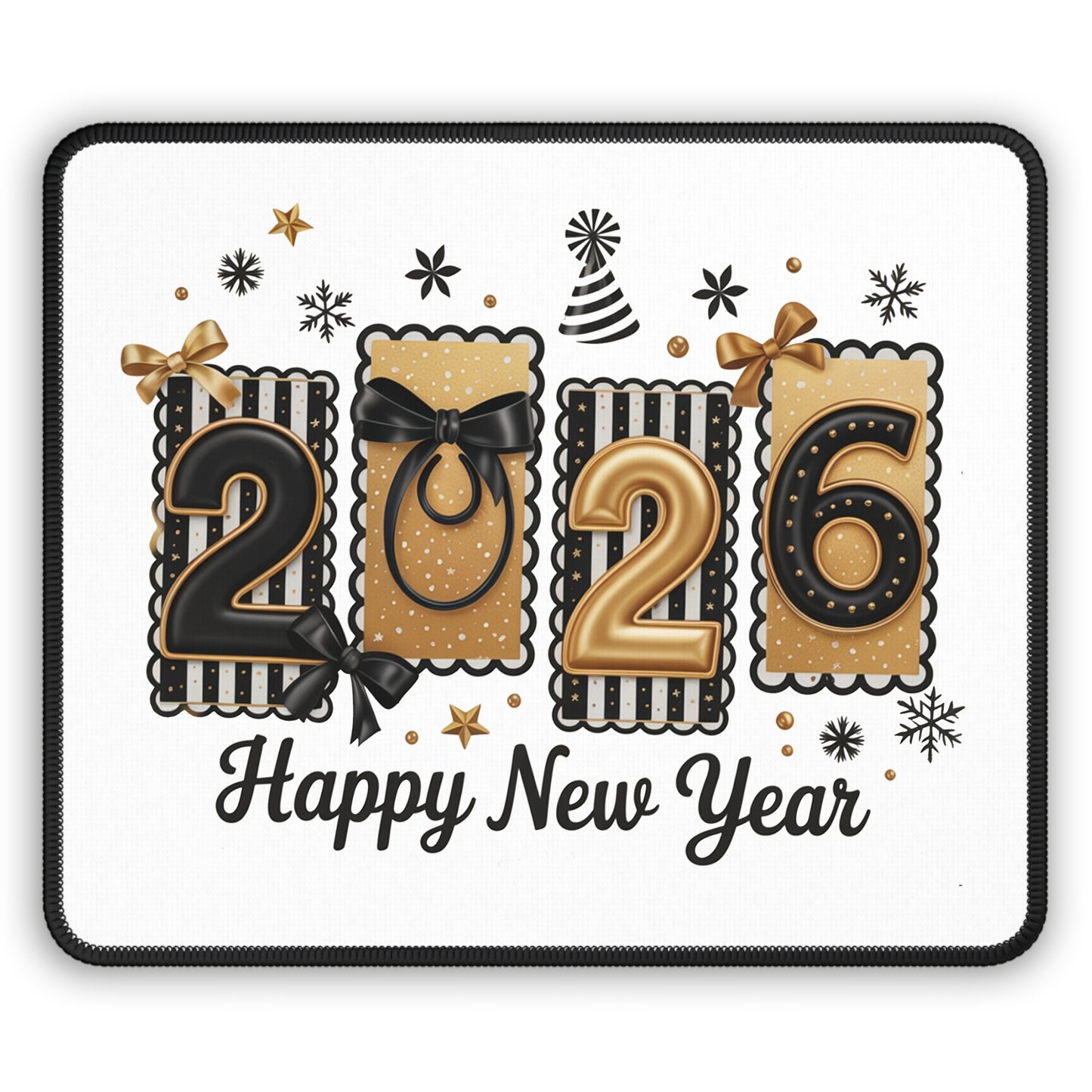 2026 Happy New Year Gaming Mouse Pad | Gold Black Celebratory Design