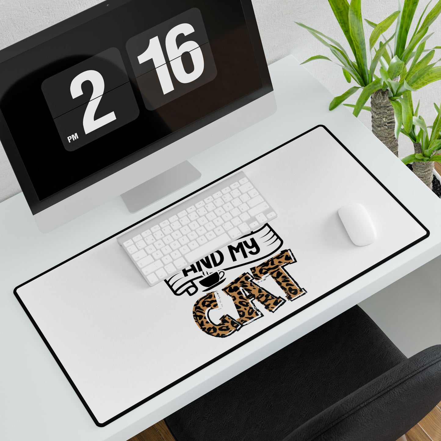 All I Need Is Coffee and My Cat Desk Mat | Leopard Print Cat Coffee Design