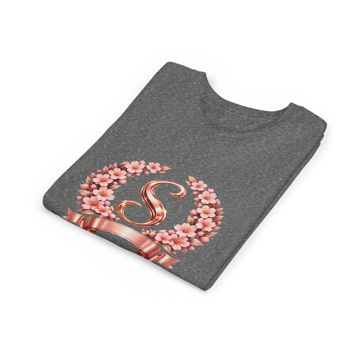 Youth Tee — Rose Gold Floral Monogram 'S' Shirt