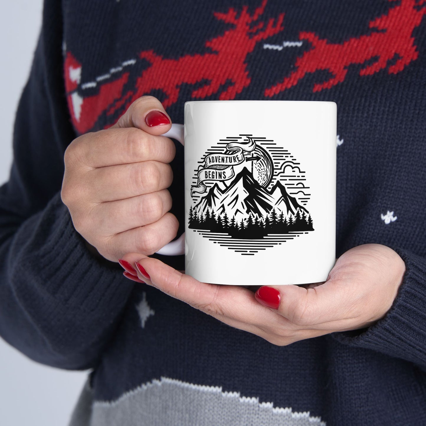 Mountain Landscape Mug | Retro Sunrise Forest Silhouette