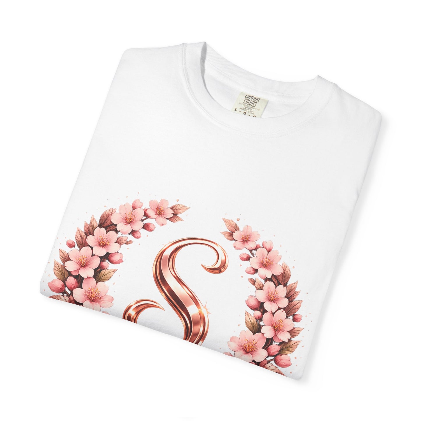 Floral Monogram 'S' T-Shirt — Rose Gold Wreath Tee