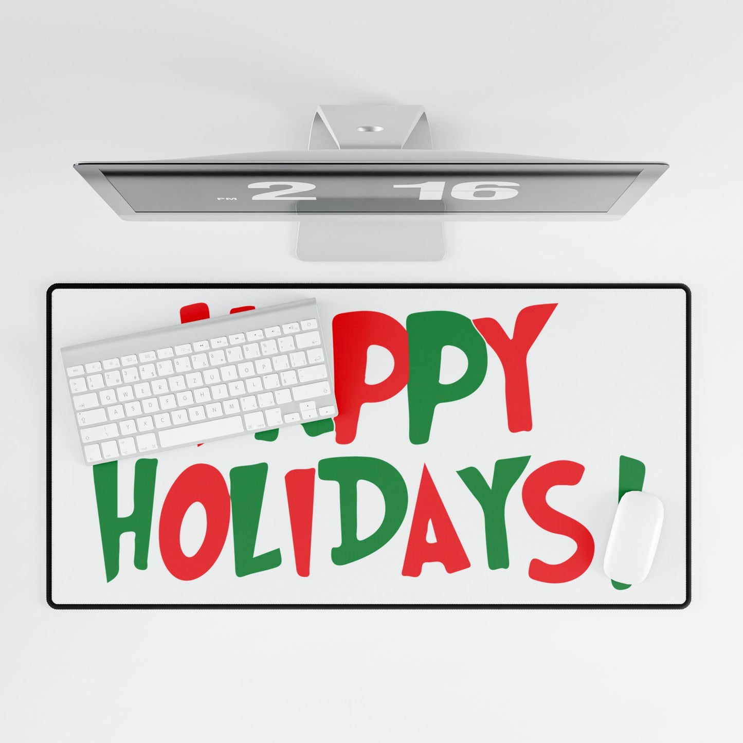 Happy Holidays! Desk Mat | Holiday Script, Red & Green Desk Mat