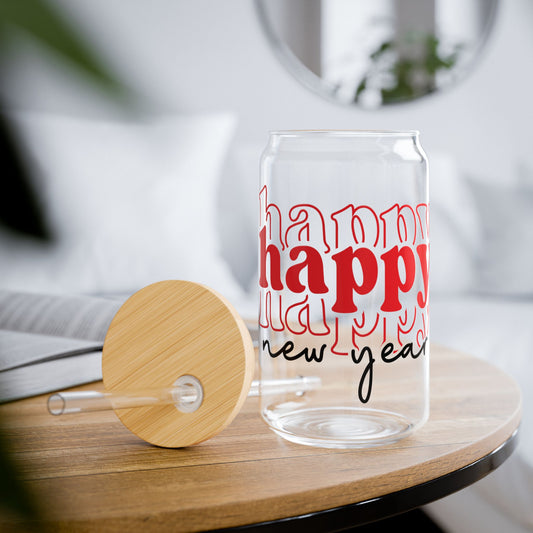 Happy New Year Sipper Glass | 16oz clear tumbler with straw