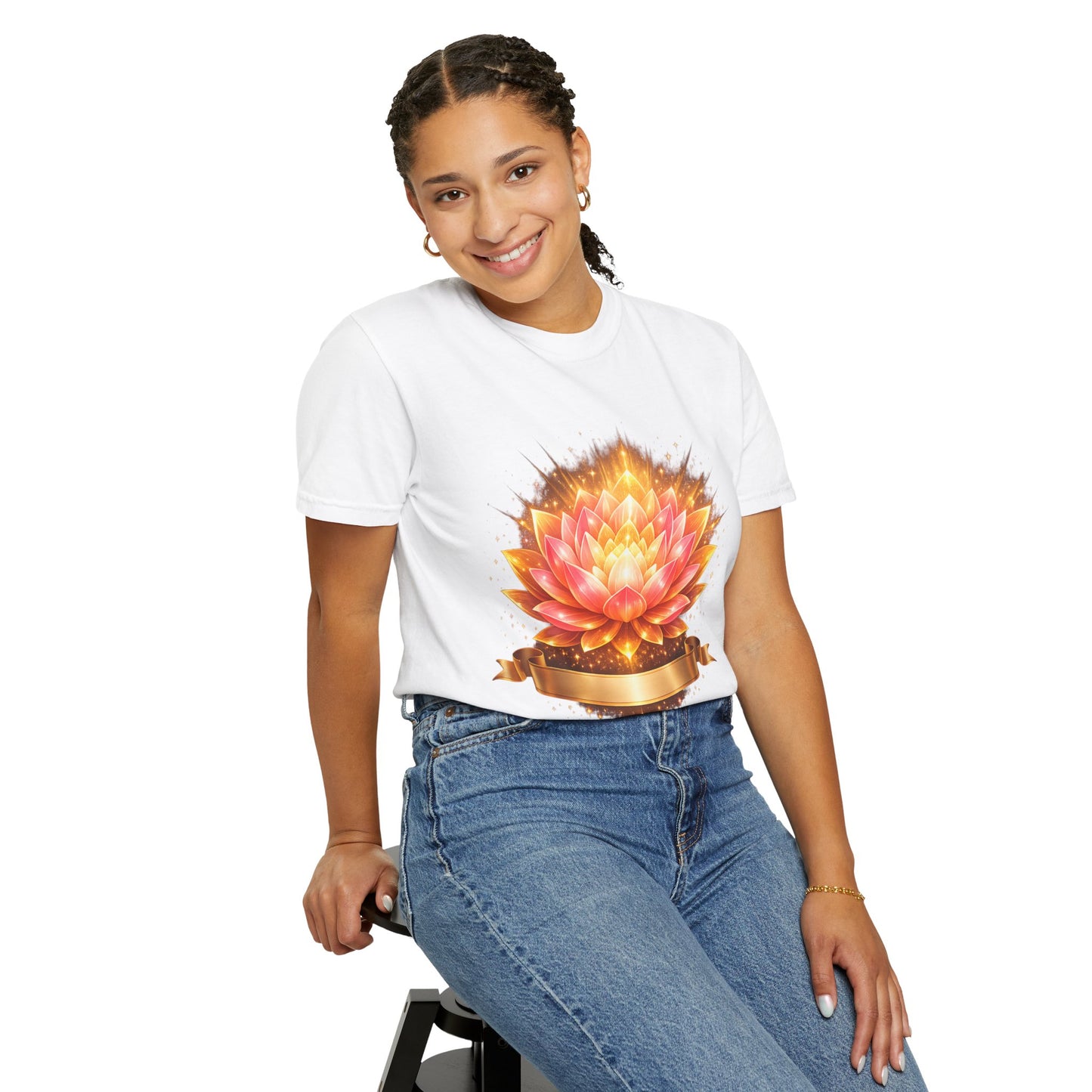Lotus Bloom Graphic T-Shirt — Golden Floral Mandala Tee