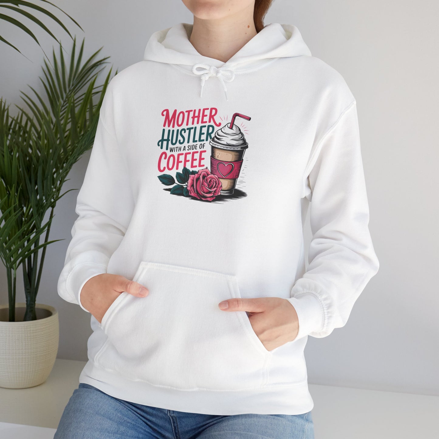 Hoodie - "Mother Hustler Coffee" Floral Coffee Cup Hooded Sweatshirt