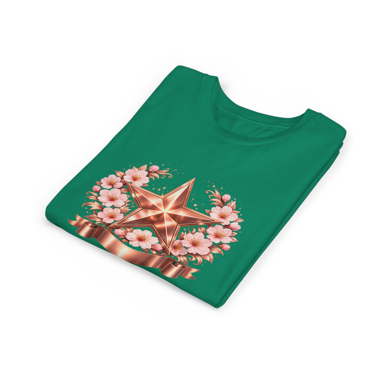 Youth Tee — Rose Gold Star with Cherry Blossom Wreath