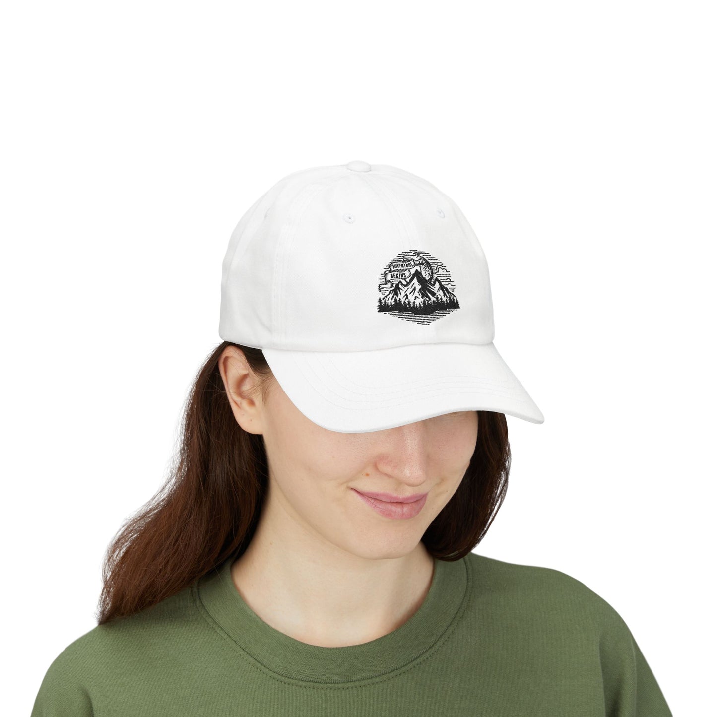 Mountain Landscape Dad Cap | Embroidered Peaks, Forest Outline