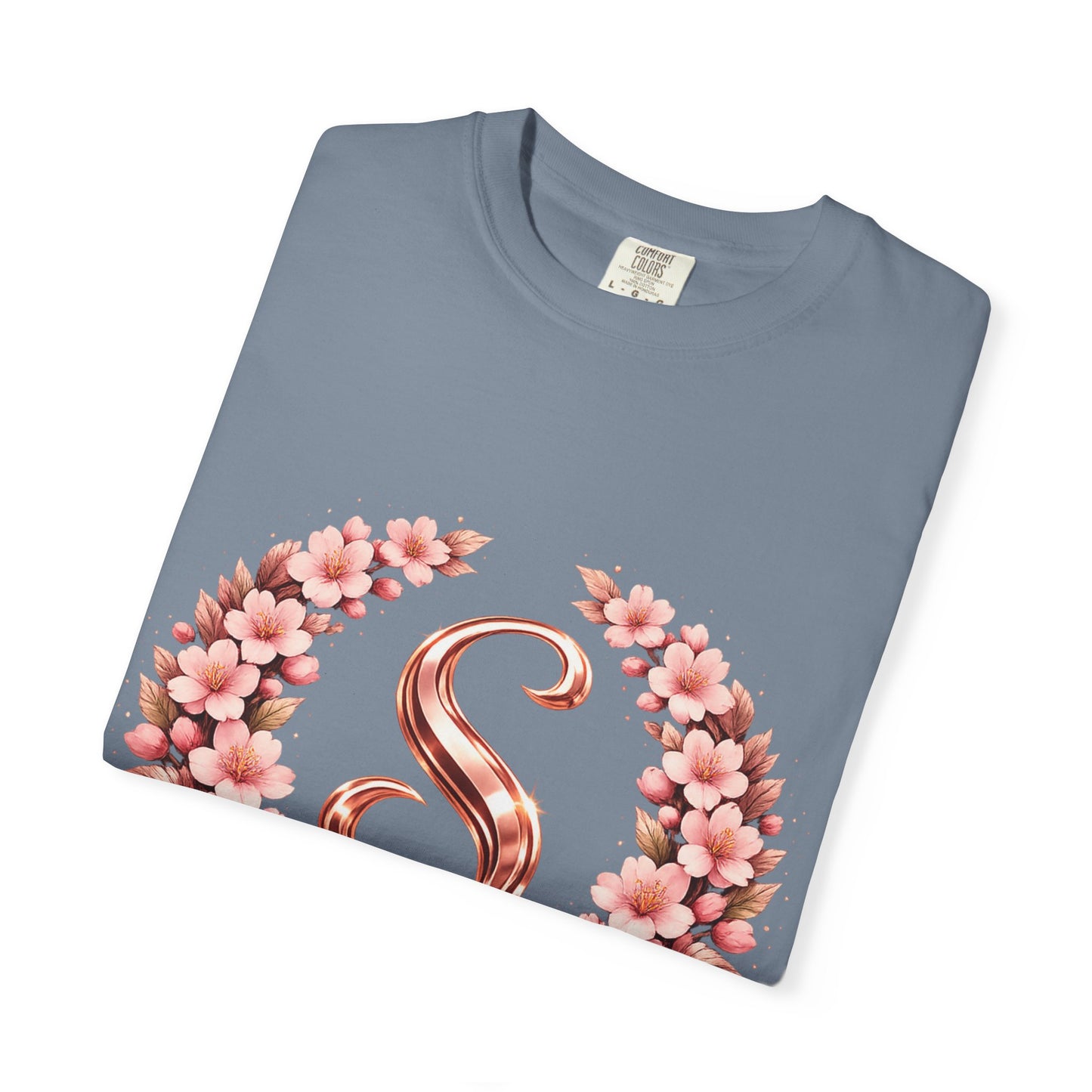 Floral Monogram 'S' T-Shirt — Rose Gold Wreath Tee