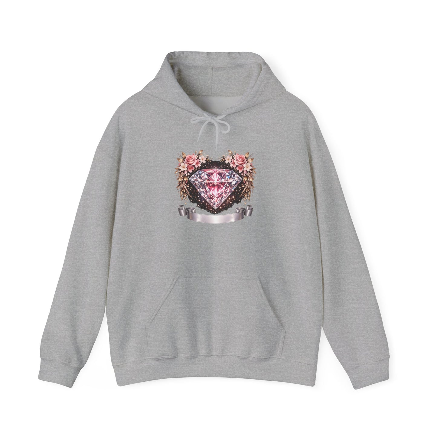Hoodie — Pink Diamond Heart Floral Crest Hoodie