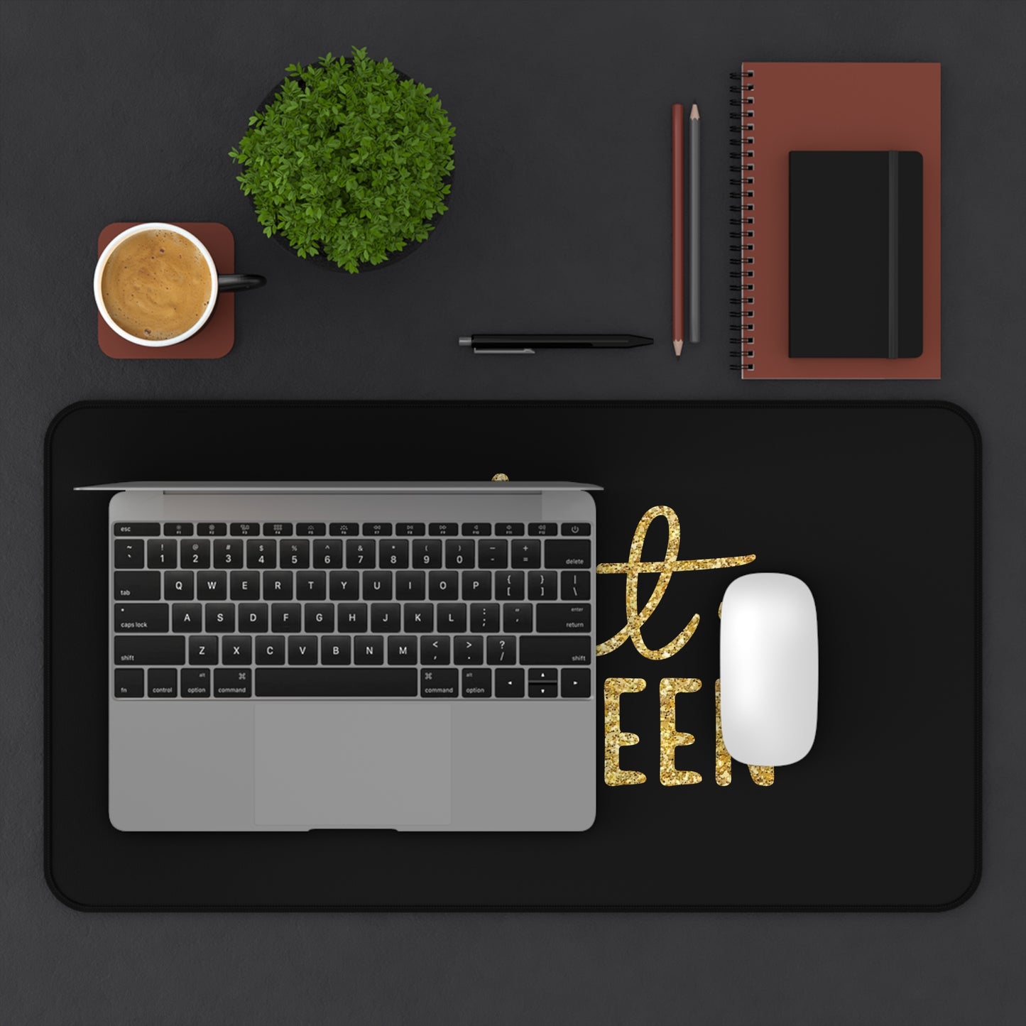 Sweet Sixteen Desk Mat | Gold Glitter Script on Black