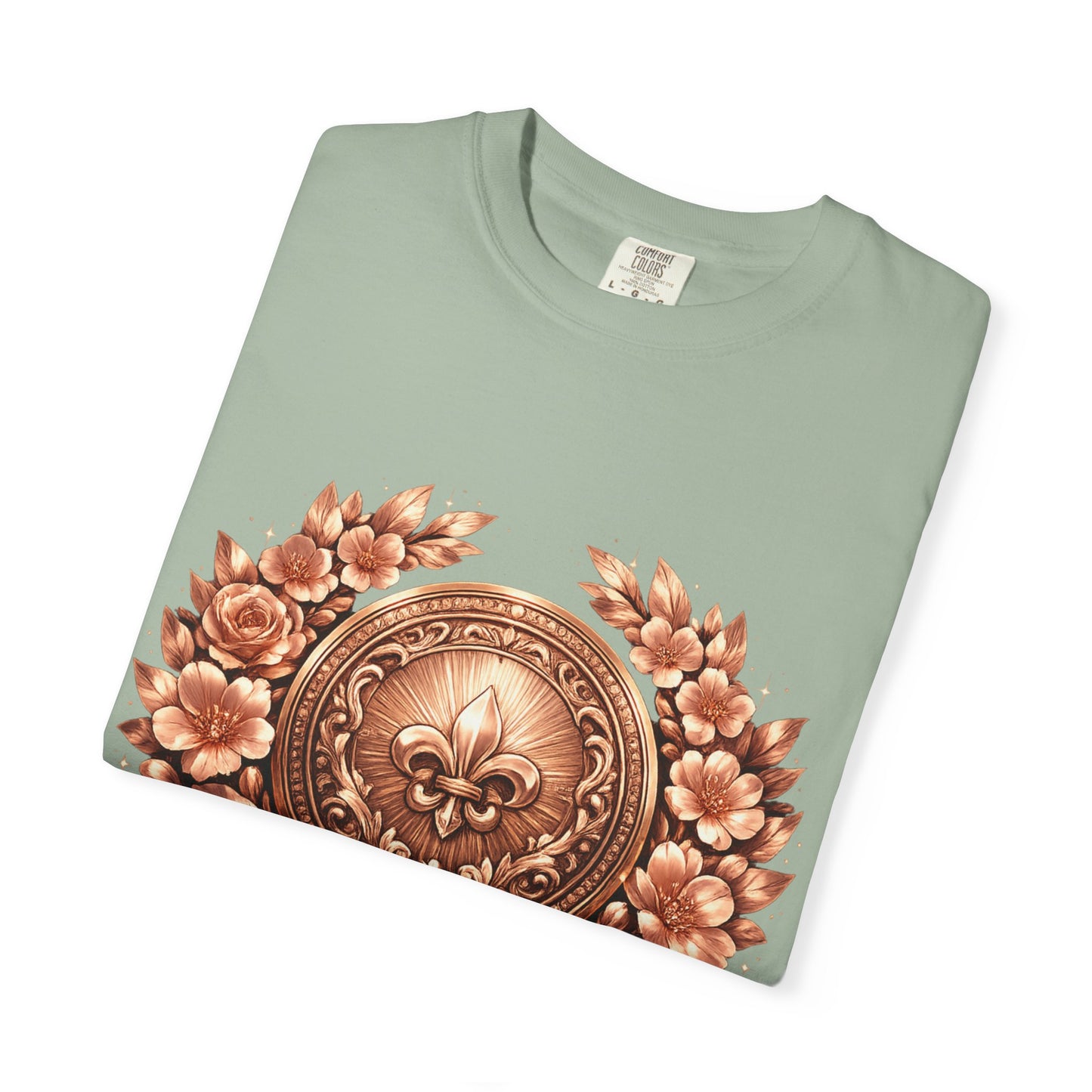 Vintage Fleur-de-Lis Crest T-Shirt — Bronze Laurel Emblem Tee