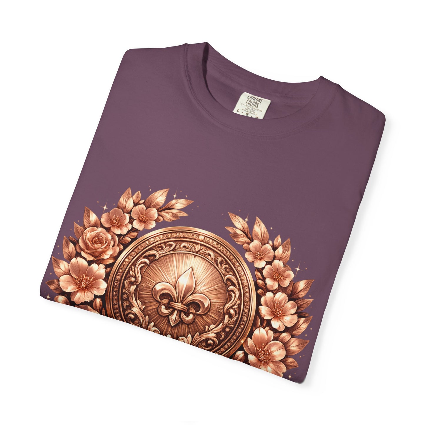 Vintage Fleur-de-Lis Crest T-Shirt — Bronze Laurel Emblem Tee